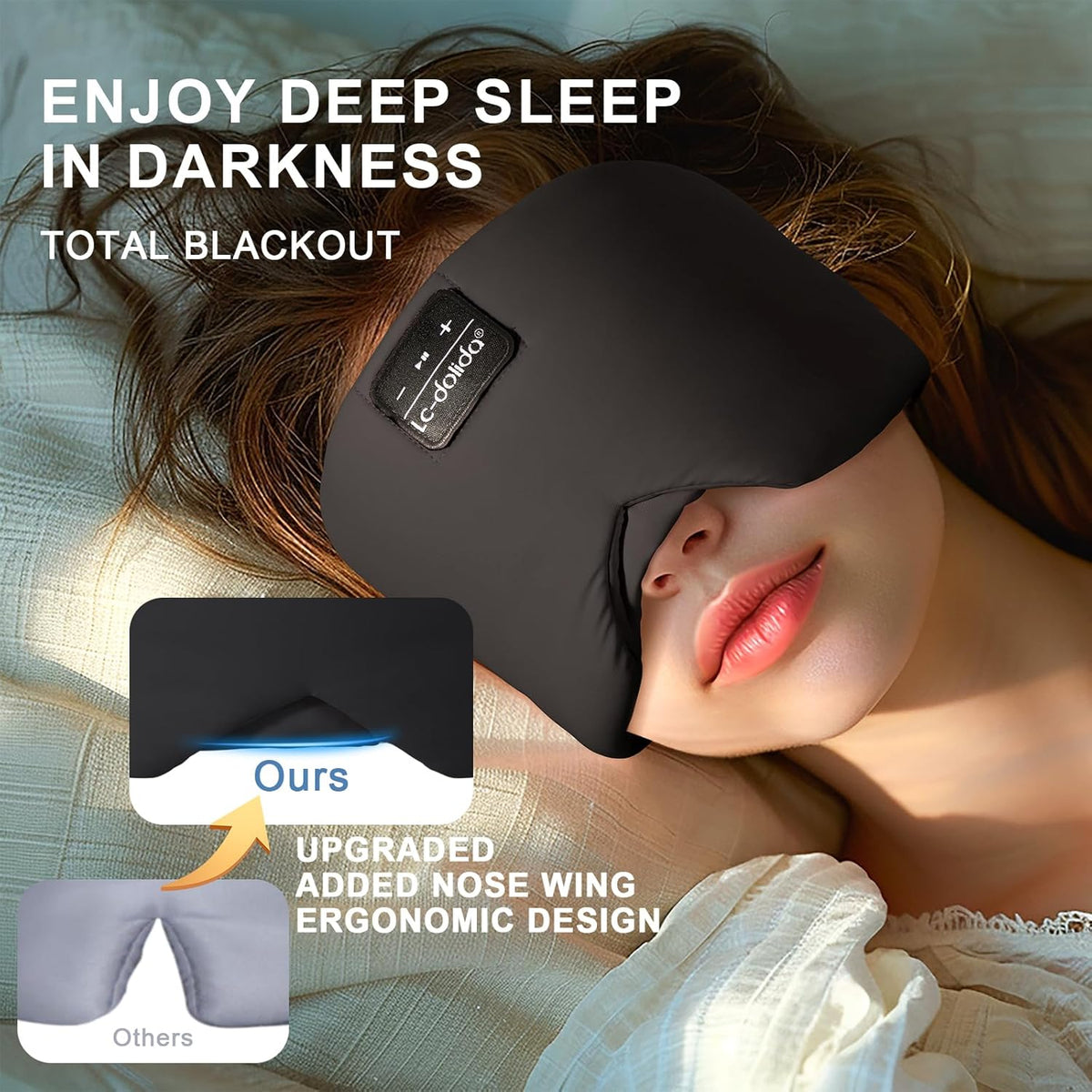 LC-dolida Luxurious Silk Soft Sleep Mask, Sleep Headphones with Bluetooth 5.4 for Side Sleeper, Total Blackout Eye Sleeping Mask for Women and Men, Ideal Gift for Restful Sleep, Travel(Black)