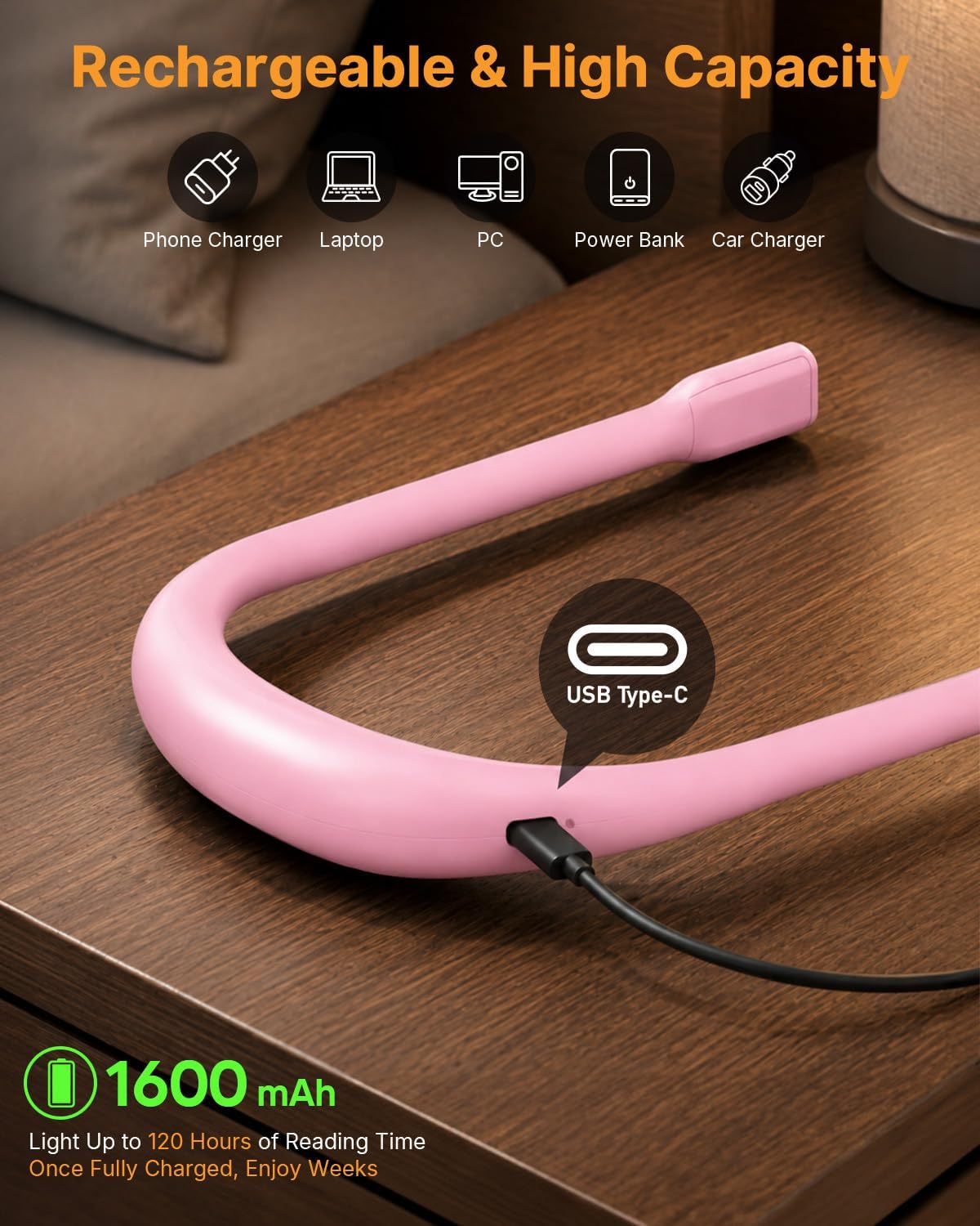 Reading Light Book Lovers Gifts: Upgraded Neck Light with Power Display & Timer, 80Hrs Rechargeable Book Lights for Reading at Night,Birthday Gifts for Readers Women, Knitting Crochet Accessories