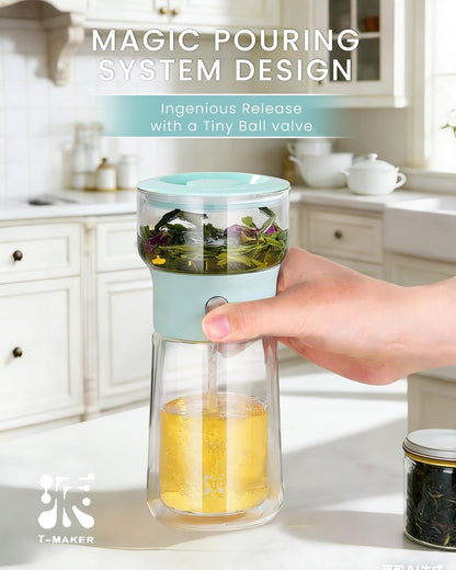 ZENS Glass Infuser Teapot, One Touch Tea Maker for Loose Leaf Tea, Walnut