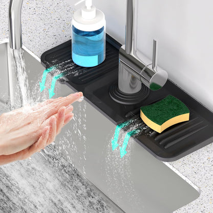 24 Inch Longer Faucet Mat for Kitchen Sink [5° Slope Fast Self-draining]Bathroom Kitchen Sink Splash Guard Silicone Sinks Faucet Mat Splash Guard for Kitchens Sinks Area Tidy Splashs Draining Mats