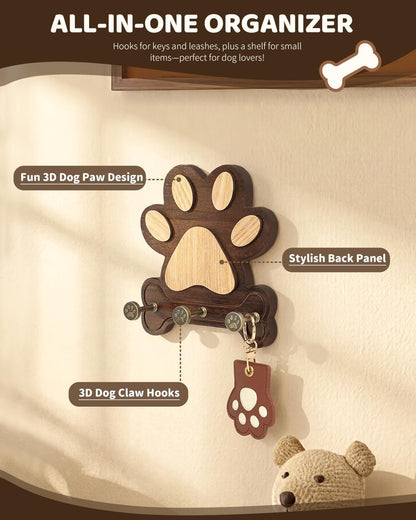 MTERSN Pine Wood Dog Leash Holder for Wall for Dog Walking Station, Black