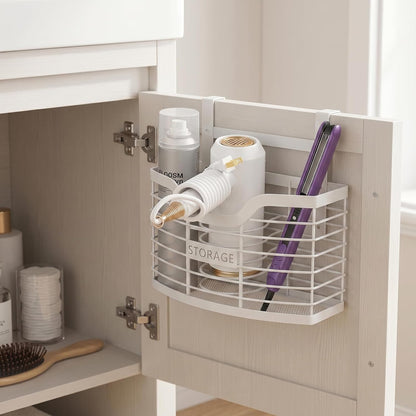 Hair Tool Organizer, Hair Dryer Holder for Bathroom Vanity Counter Cabinet | Dresser Blow Dryer Holder, No Drilling Wall Mount Storage Basket for Blow Dryers, Shaver, Comb, Curling Iron, Straightener