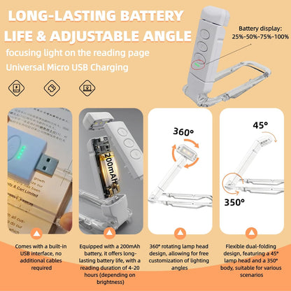 USB Rechargeable Book Light, Portable Clip-on LED Reading Light, Reading Lights for Books in Bed with 3 Amber Colors & 5 Brightness Dimmable, Compact & Long Lasting, Perfect for Book Lovers (Green)