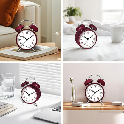 4.5" Metal Loud Alarm Clock for Heavy Sleepers Adults, Analog Battery Operated Alarm Clock with Bells Glow in Dark Numbers, Silent Old School Bedside Desk Clock for Bedroom Office Kids, Black