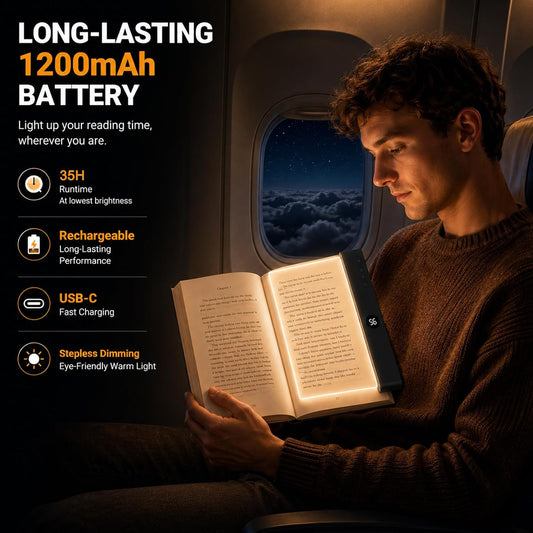 Gayrrnel LED Flat Book Light for Reading, USB Book Light for Reading in Bed, 3 Color Mode 1200mAh