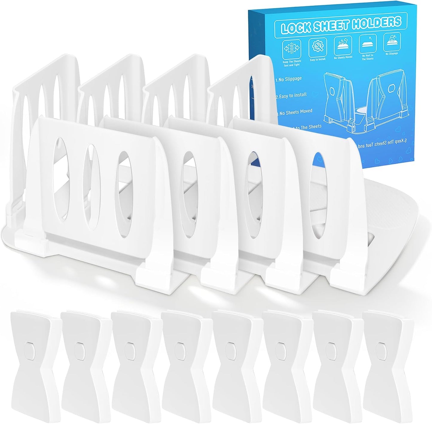 Bed Sheet Holders - Sheet Holder for Corners & Sides, 4Pcs Bed Sheet Holders for Heavy Duty Sheet Clips Fitted Universal Bed, Strong Elastic Sheet Straps & Grippers Lock Keep Sheets Tight