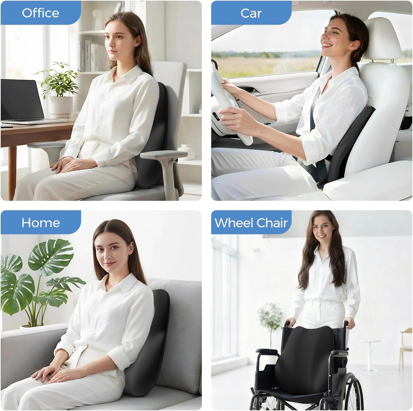 BEBAS Ergonomic Lumbar Support Pillow for Car, Memory Foam Car Back Cushion | Comfort Lumbar Pillow for Back Pain Relief, Breathable Washable Cover, Fits for Driving, Office, Wheelchair, Black