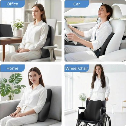 BEBAS Ergonomic Lumbar Support Pillow for Car, Memory Foam Car Back Cushion | Comfort Lumbar Pillow for Back Pain Relief, Breathable Washable Cover, Fits for Driving, Office, Wheelchair, Black