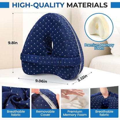 Knee Pillow for Side Sleepers Hip Pain,Alignment Pillows for Side Sleepers with Adjustable Strap,Leg Pillow for Side Sleeping,Shaped Memory Foam Pillows Relieving Leg, Back, Knee (Blue)