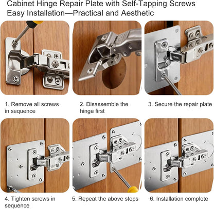 6 Pcs Cabinet Hinge Repair Plate Cabinet Repairs Kit 2 Sizes | Stainless Steel, Hinge Repair Board, with Mounting Screw, Cabinets Fixing Plate Bracket, for Kitchen Cupboard Door Cabinets
