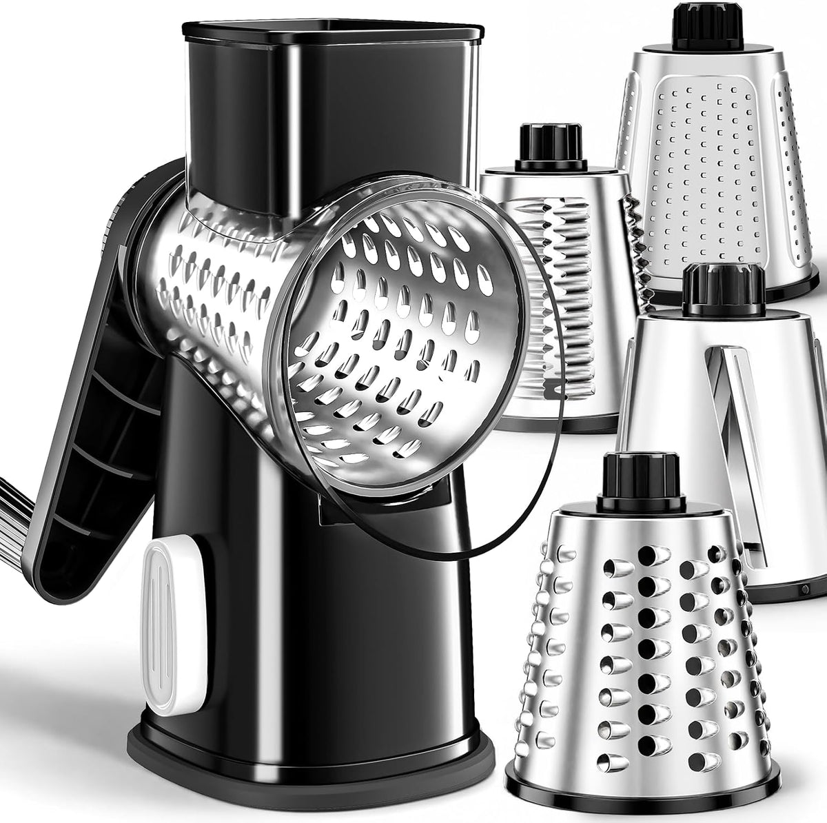Weltonhm 4 in 1 Large Cheese Grater Hand Crank (White Grey 4 Graters)