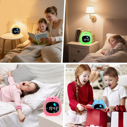 Kids Alarm Clock, Sunrise Alarm Clock with Night Light, LED Display Bedside Clock with Sleep Music Soothing Sounds, Snooze Function, 12/24H, 6 Adjustable Brightness for Bedroom, White Bear