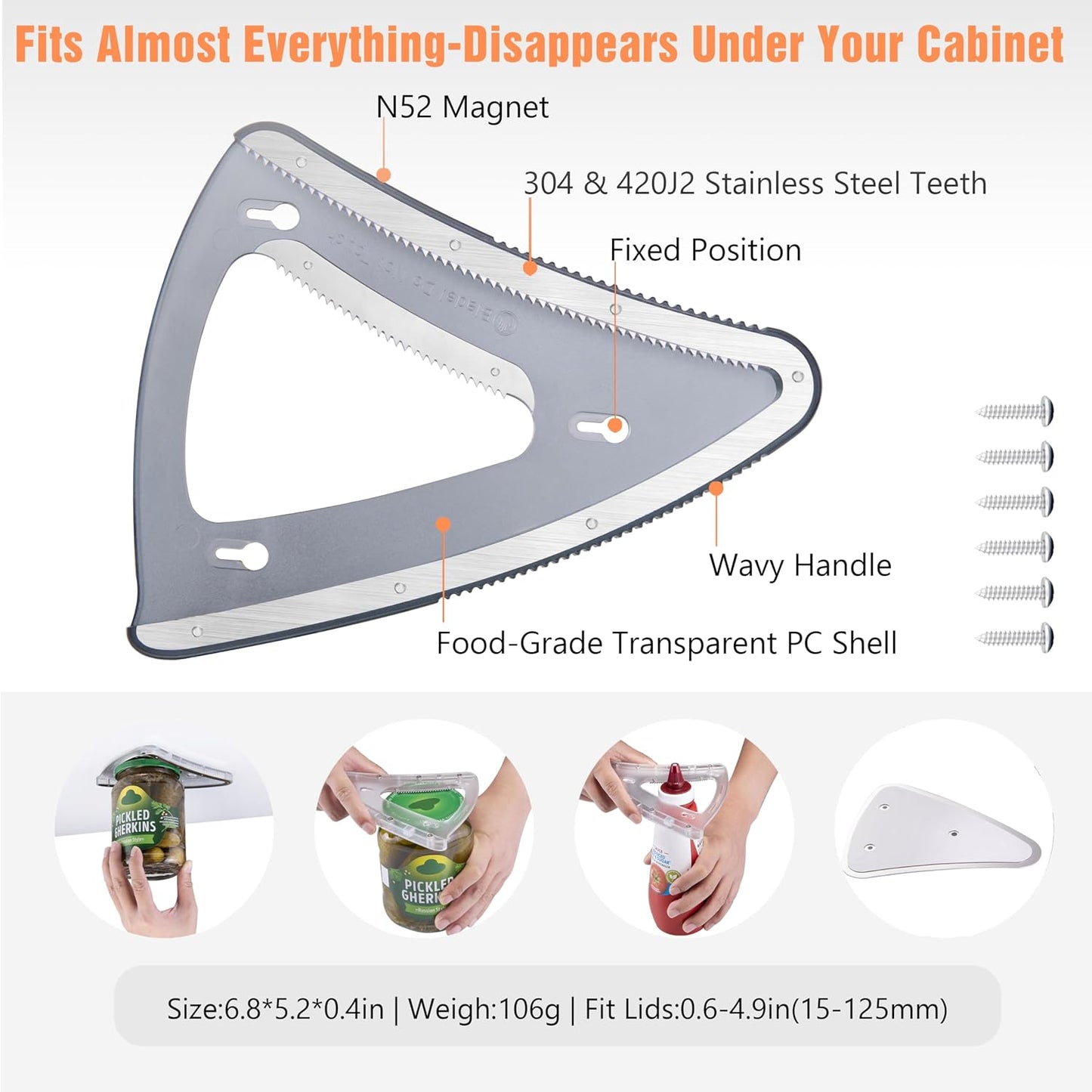 Uinxan Patented 2-in-1 Jar Opener - Magnetic Fridge Storage | Handheld & Cabinet Mount Bracket, Opens All Lids 0.6"-4.9" & Odd Shapes Caps, 304 Stainless Steel (Blue)