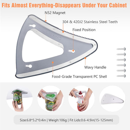 Uinxan Patented 2-in-1 Jar Opener - Magnetic Fridge Storage | Handheld & Cabinet Mount Bracket, Opens All Lids 0.6"-4.9" & Odd Shapes Caps, 304 Stainless Steel (Blue)