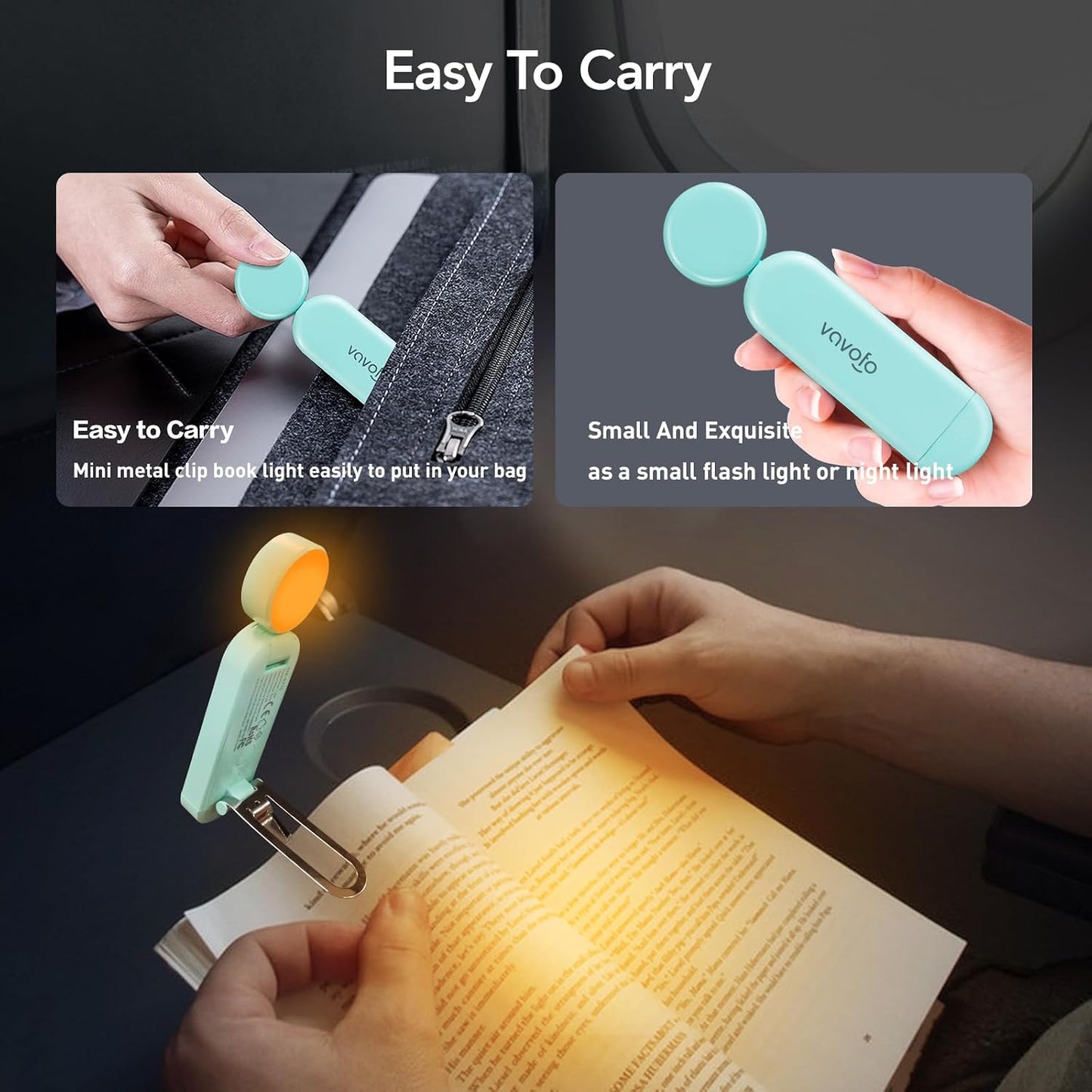 VAVOFO USB Rechargeable Bookmark Reading Light, Blue Light Blocking Amber LEDs for Bedtime Reading - Clip On, 9 Lighting Modes