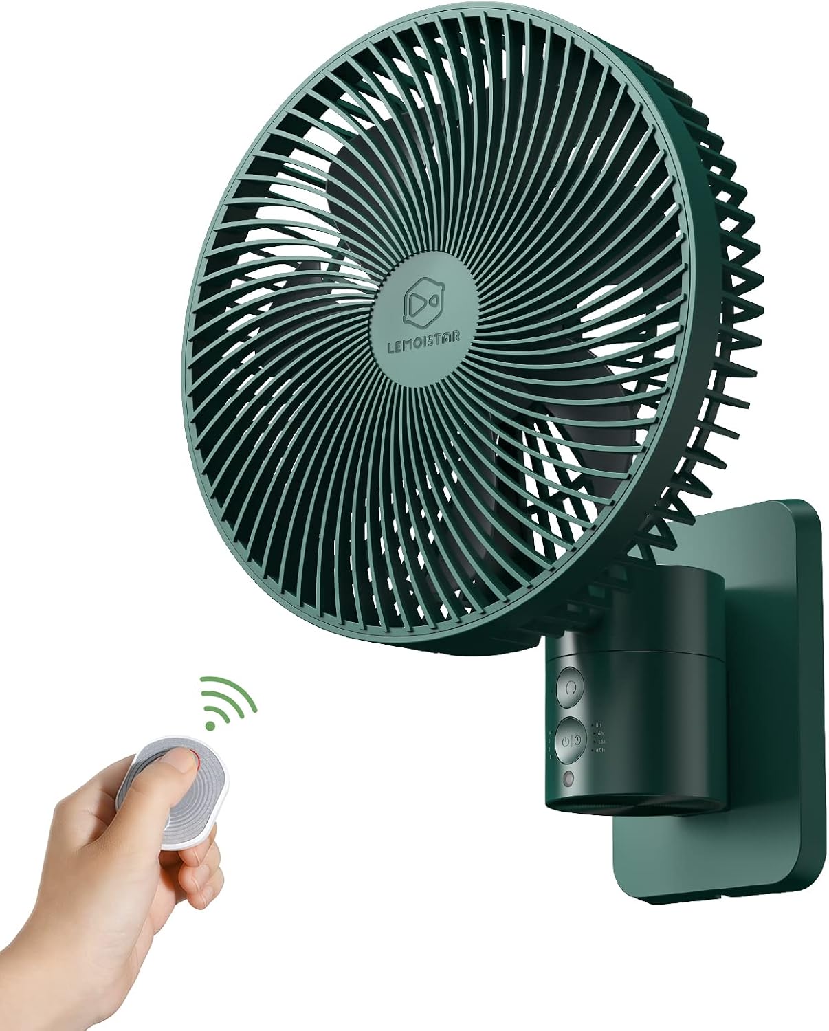 LEMOISTAR 8 Inch Small Wall Mounted RV Fan with Remote Control, 90° Oscillating, 4 Speeds, 4 Timer, Adjustable Tilt, 70 Inch Cord, Quiet, for Corner Bedroom Home Office Garage-Black
