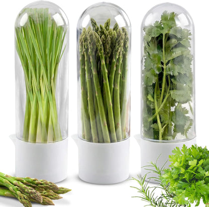 Ideal Swan Herb Keeper, 3 Pack Herb Saver Refrigerator for Cilantro & Herbs | Keeps herbs fresh 2-3 weeks. 3 pack stores cilantro, parsley, asparagus, lettuce. Easy-clean, stackable, fits fridge shelves.