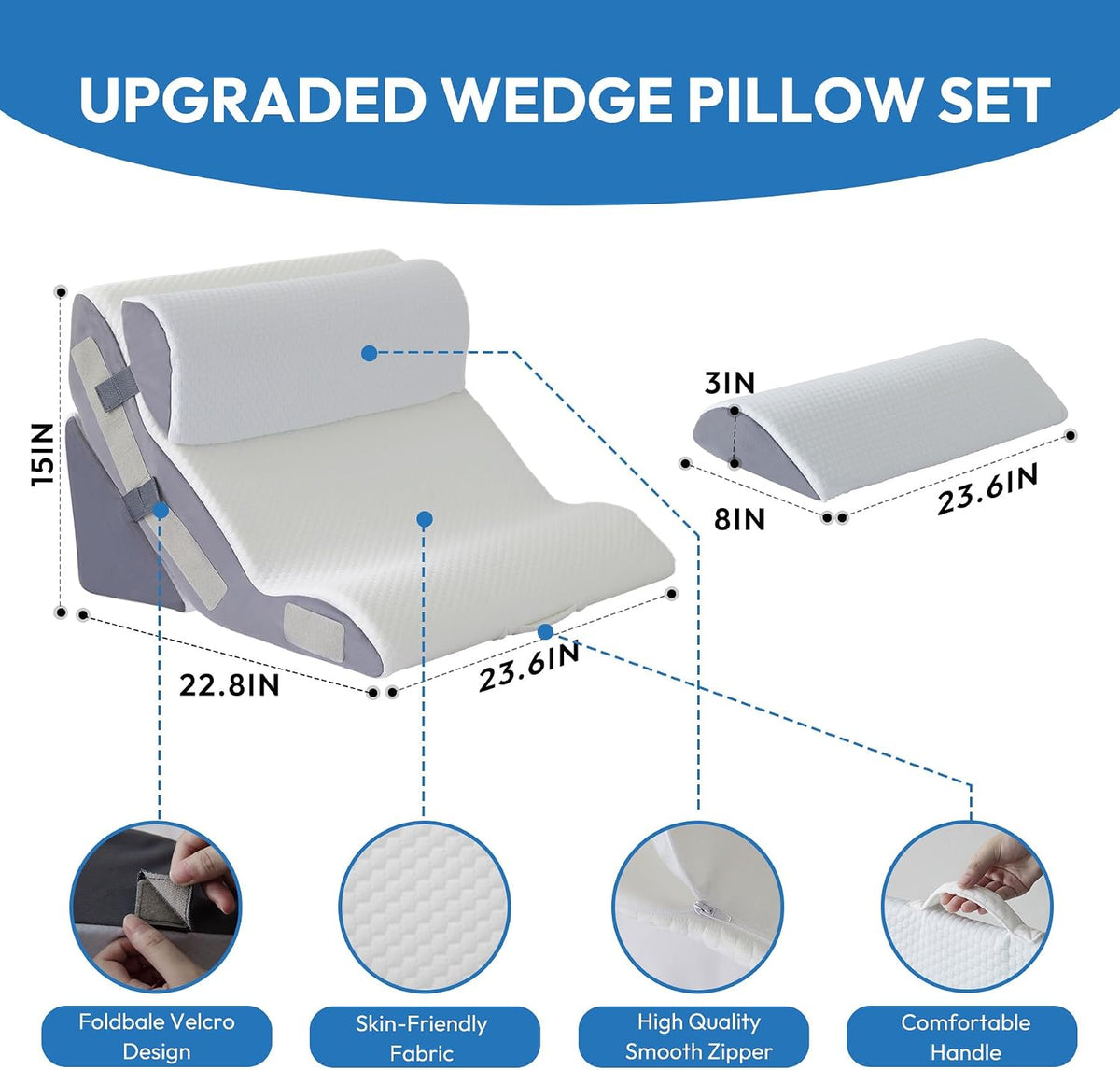 Ahpmeoa Wedge Pillow Set for After Surgery, Back Pillow for Bed Sitting up, 10-in-1 Foam Wedge Pillow for Acid Reflux & Back Pain Relief, Post Surgery Pillow for GERD & Snoring, White