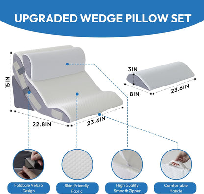 Ahpmeoa Wedge Pillow Set for After Surgery, Back Pillow for Bed Sitting up, 10-in-1 Foam Wedge Pillow for Acid Reflux & Back Pain Relief, Post Surgery Pillow for GERD & Snoring, White