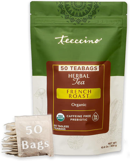 Teeccino Herbal Tea Sampler Assortment - 12 Tea Bags - Maca Chocolaté, French Roast, Hazelnut, Vanilla Nut - Roasted Caffeine Free Herbal Tea, Prebiotic for Natural Energy