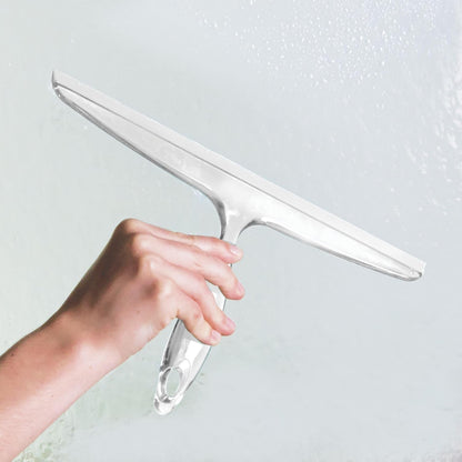 iDesign Plastic Bath Squeegee for Glass with Suction Hook Holder – 12", Clear