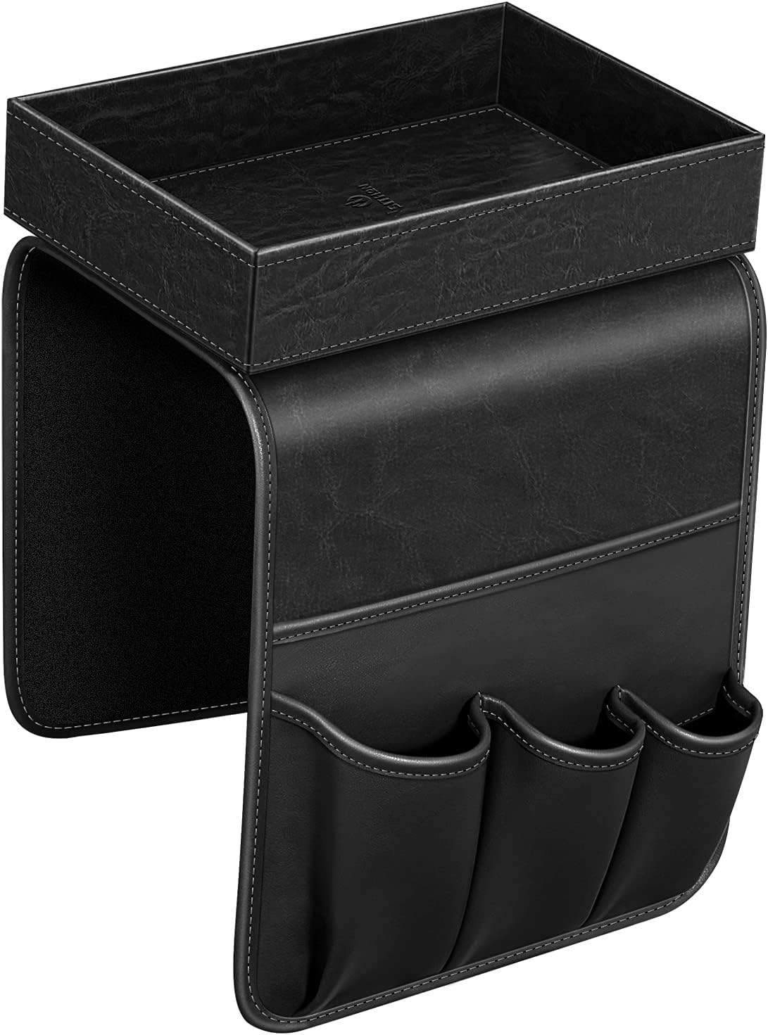 SITHON Sofa Remote Control Holder with Detachable Tray [Non Slip] | PU Leather Chair Couch Armrest Organizer Caddy with 5 Pockets for Magazines Phone iPad Remote Game Controller Eyeglasses