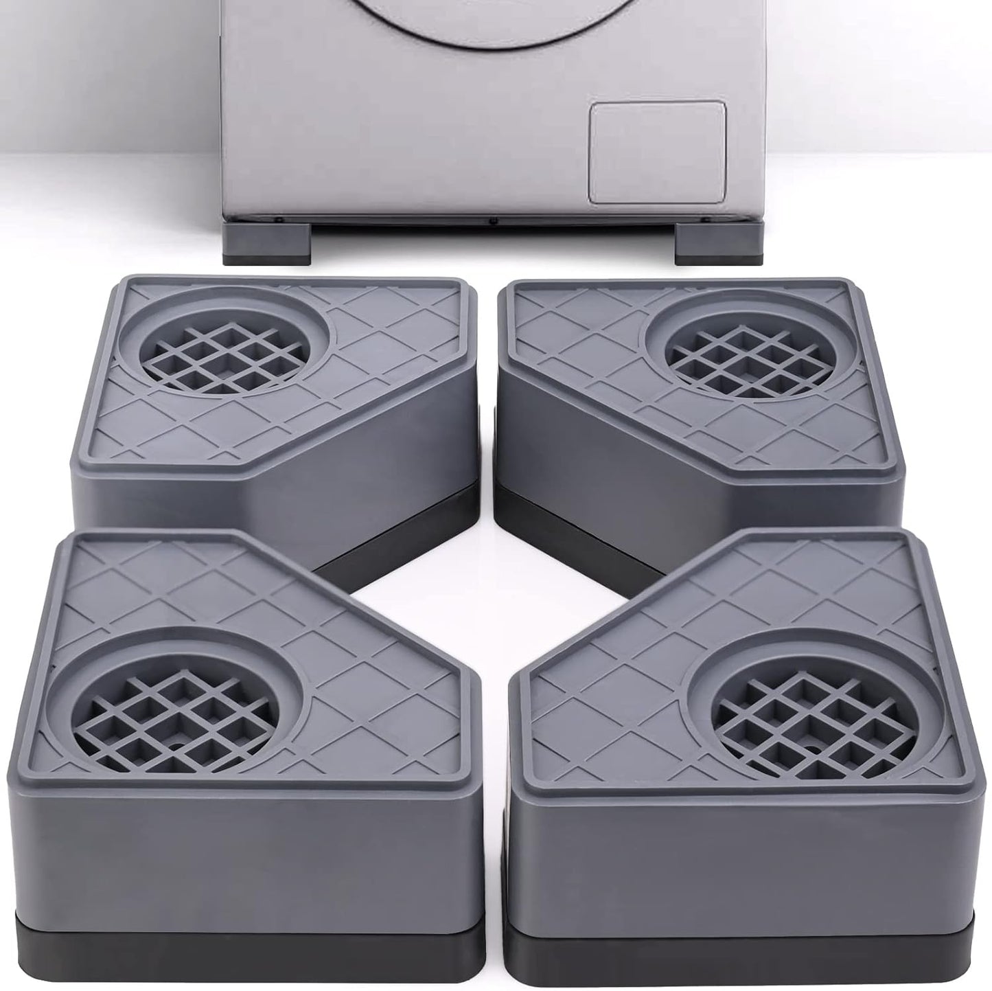 HUAKENER Anti Vibration Pad for Washing Machine, Washer and Dryer Pedestals | A set of 4 High Hard Wearing Square Rubber Foot Pads, Noise Cancelling and Shock Support Protects Pedestals