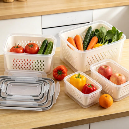 LoveBB 8 Pack Fruit Containers for Fridge, Plastic Food Storage Containers with Removable Colander Produce Saver Containers for Fruits, Vegetables, Berry, Meat Keeper Fresh