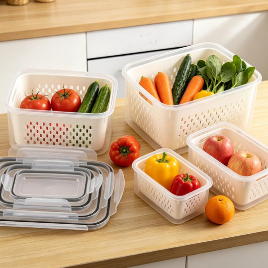 LoveBB 8 Pack Fruit Containers for Fridge, Plastic Food Storage Containers with Removable Colander Produce Saver Containers for Fruits, Vegetables, Berry, Meat Keeper Fresh