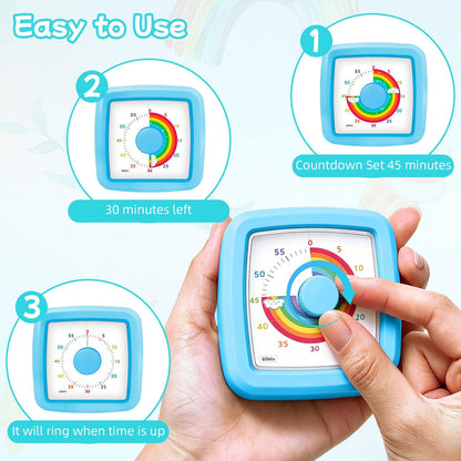 Visual Timer for Kids 60 Minute Countdown Clock – Silent Cube Timer with Rainbow Cloud Design, Plastic Kids Visual Timer, Toddler Timers for Classroom Home Kitchen Study Tools, Green