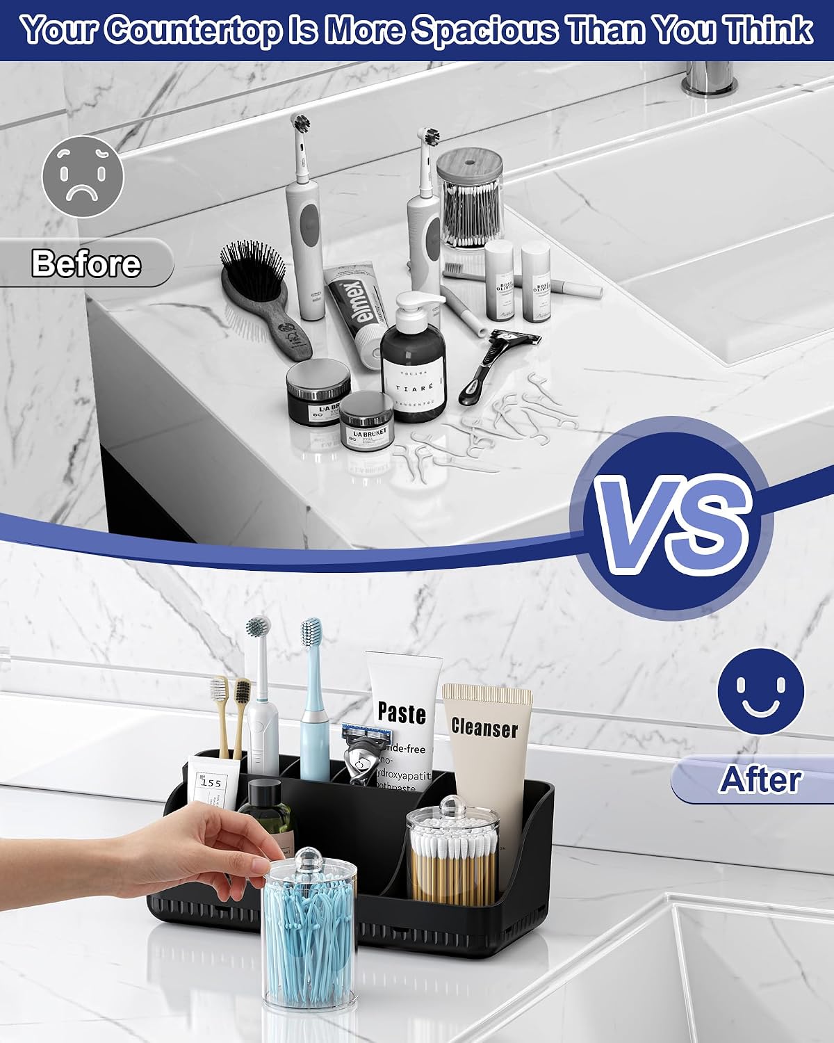 Bathroom Counter Organizer and Storage, 7 Slots Detachable Toothbrush Holders for Bathrooms, Anti-Slip Electric Toothbrush and Toothpaste Holder Countertop Vanity Organizer Accessories for Adults Kids