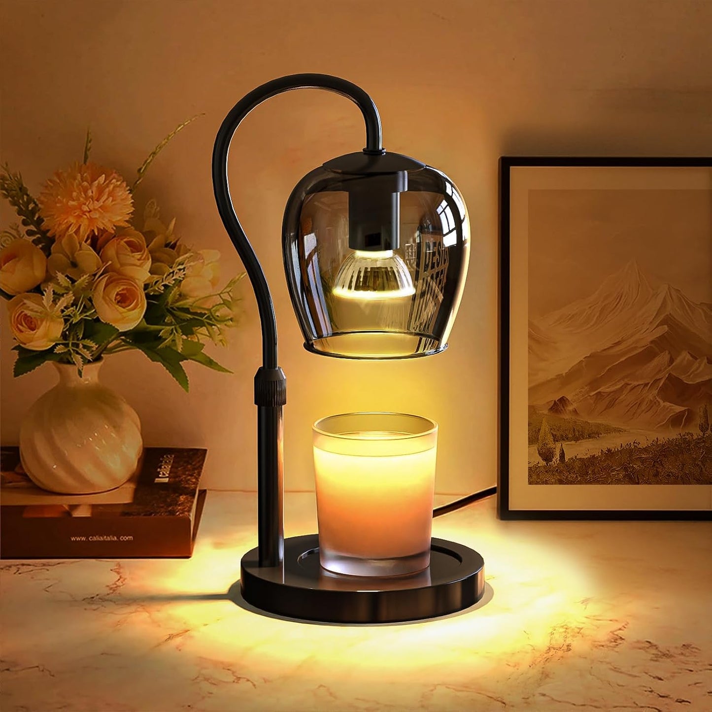 Modern Minimalist Wax Warmer for Jar Candles, Timer & Dimmer | Modern minimalist style. Timer & dimmer safe melt. 2 bulbs & heat-proof base. Perfect for living room, bedroom, or office.