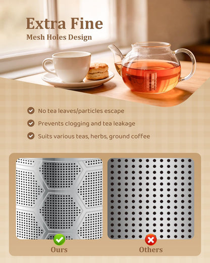 House Again Tea Infusers, Extra Fine Mesh Tea Strainers for Loose Tea, Updated Slim Threaded Lid & 304 Stainless Steel, Filter Bags Diffusers, Loose Leaf Tea Steeper for Brew Tea Spices & Seasonings