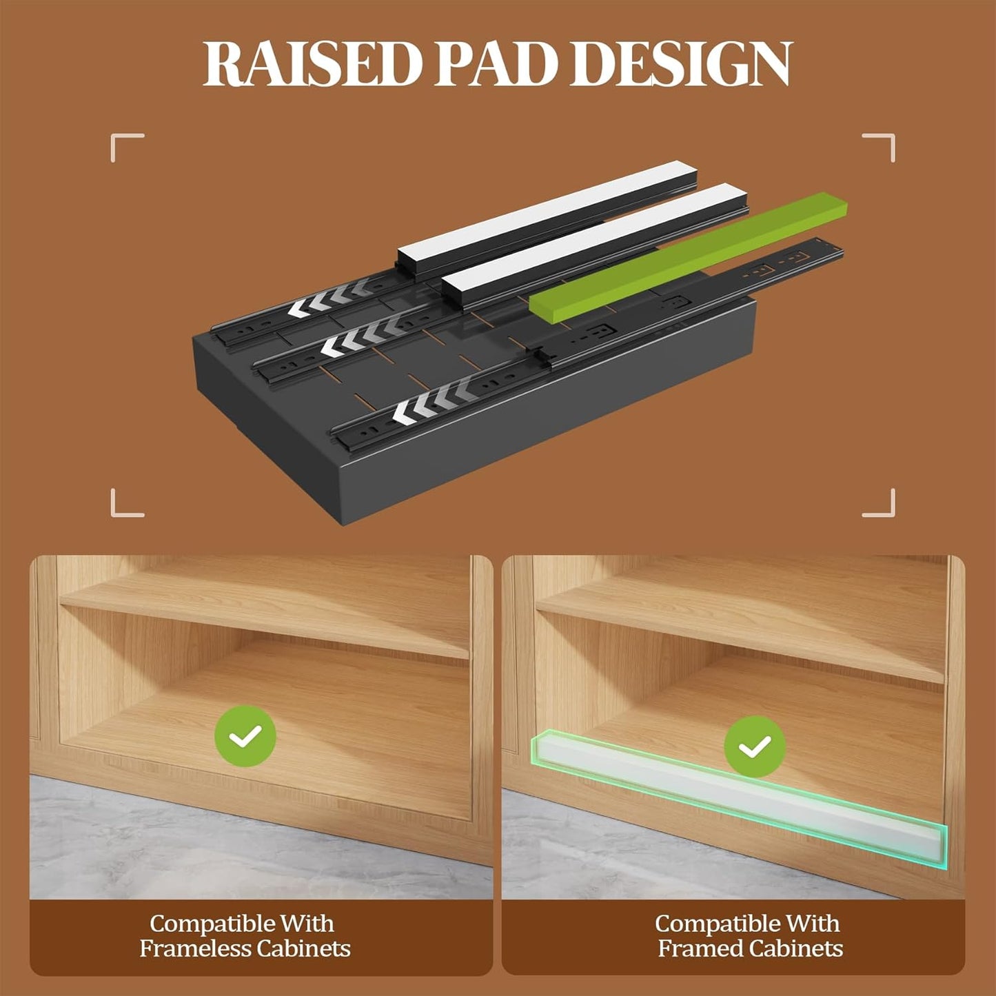 Seinloes 4 Pack Expandable Pull Out Cabinet Organizer 21"Deep With Raising Pad for Framed Cabinets,Upgrade 3 Slide Rails Slide Out Drawers,No Drill Roll Out Shelves,Adjustable Width 12.1"-20.4" White