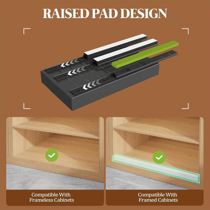 Seinloes 4 Pack Expandable Pull Out Cabinet Organizer 21"Deep With Raising Pad for Framed Cabinets,Upgrade 3 Slide Rails Slide Out Drawers,No Drill Roll Out Shelves,Adjustable Width 12.1"-20.4" White