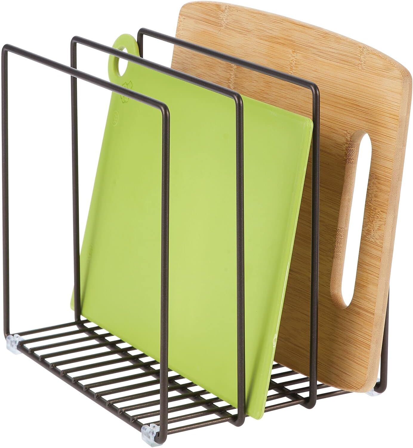 mDesign 3 Slot Tray and Pan Rack — Metal Wire Rack for Pantry and Kitchen Storage — Freestanding Pan Lid Holder Also for Baking Trays and Crockery – Silver