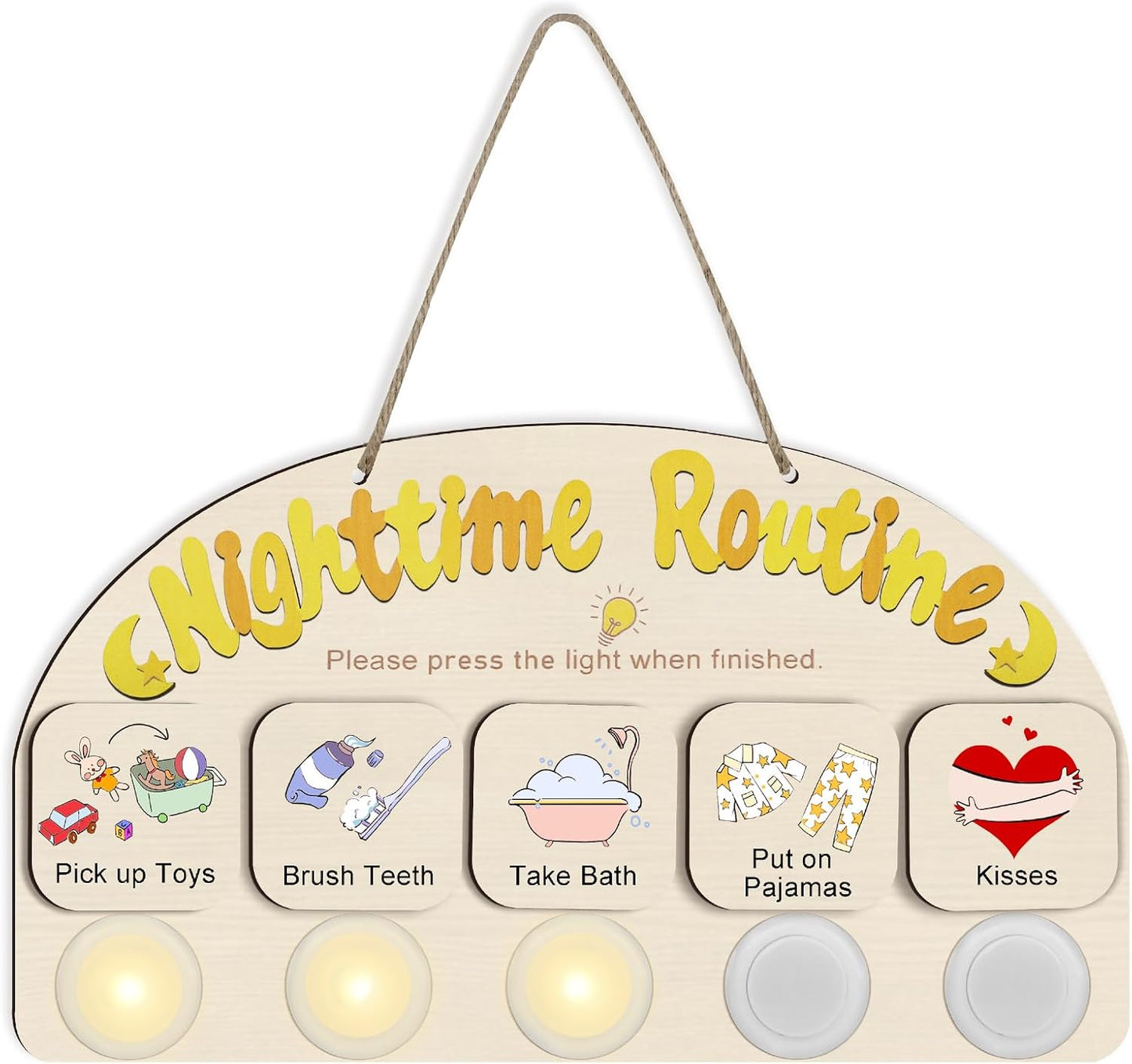 Upgraded Morning Routine Chart for Toddlers, Visual Schedule Chart | to Do List with 5 Tap Lights & 9 Activity Cards, Wooden Schedule Board for Kids, Preschoolers, Autism, ADHD Tools