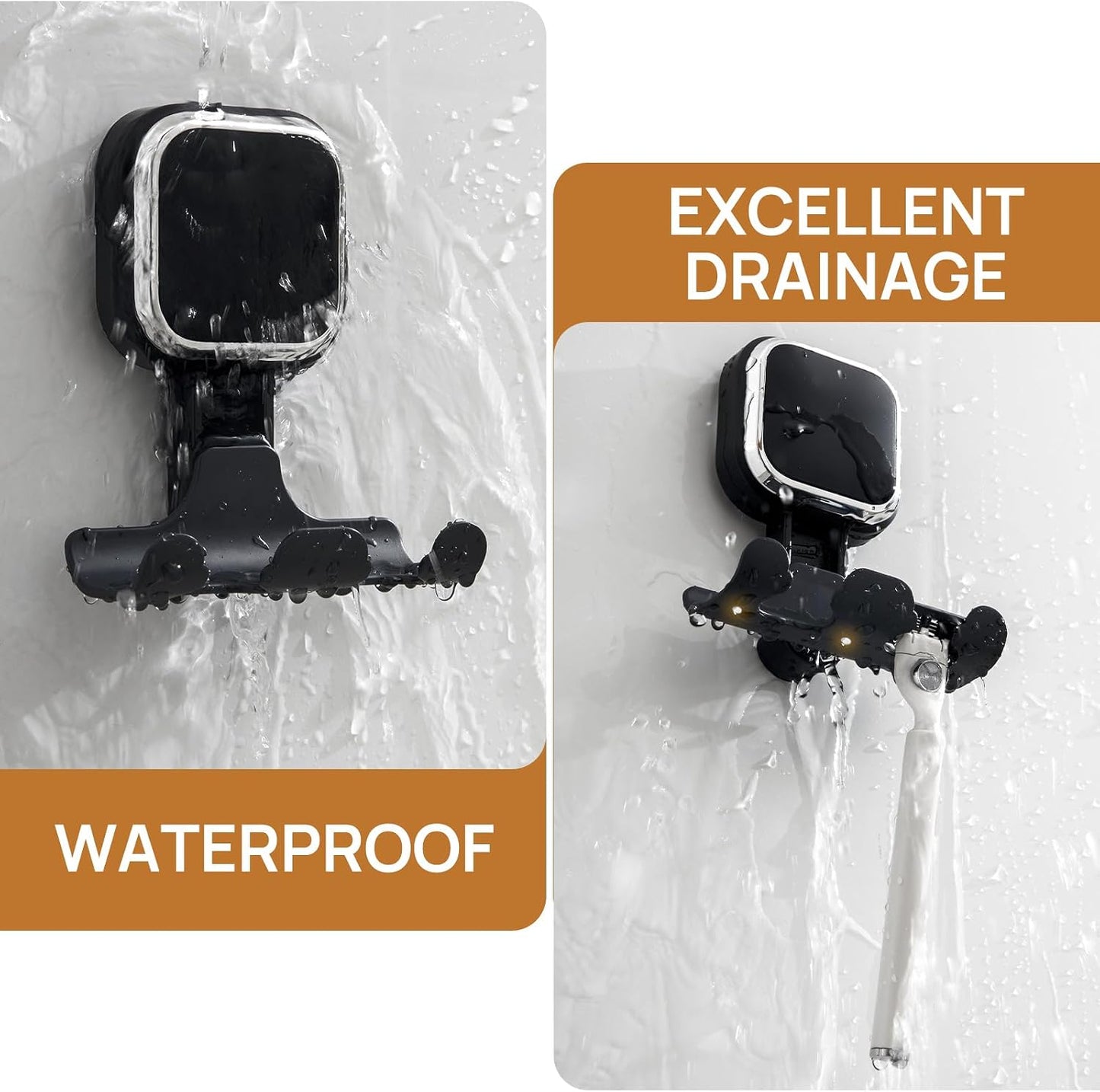 Razor Holder for Shower 2 Pack, Powerful Vacuum Suction Cup Hook for Towel, Loofah, Razor, Squeegee, Damage-Free Wall Shower Hook, Shaver Holder for Bathroom, Easy to Install and Reuse, Black