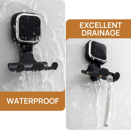 Razor Holder for Shower 2 Pack, Powerful Vacuum Suction Cup Hook for Towel, Loofah, Razor, Squeegee, Damage-Free Wall Shower Hook, Shaver Holder for Bathroom, Easy to Install and Reuse, Black