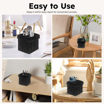 2 in 1 Glasses Holder, Double Plush Lined Eyeglass Holder Stand | 2 Slots Anti-scratch Eye-glasses Storage Organizer Case for Nightstand, Office Desk, Table, Brown