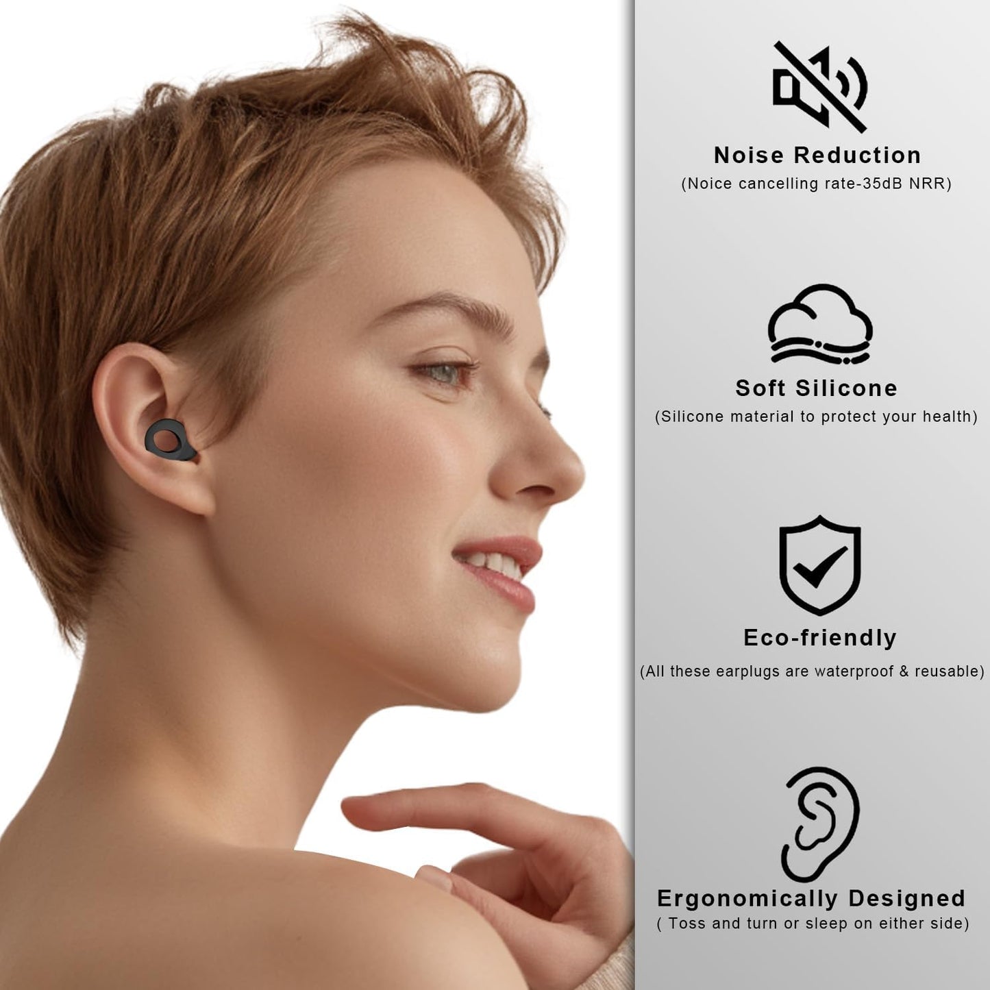 Ear Plugs for Sleeping, 2 Pairs Ear Plugs for Sleeping Noise Cancelling, 35dB Reusable Silicone Earplugs for Noise Reduction, Sleep, Work, Hearing Protection, Concert and Snoring, Black