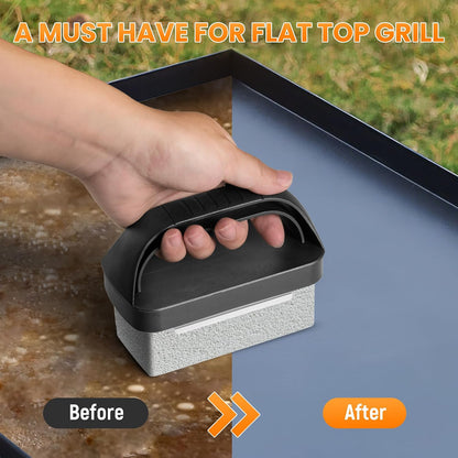 Grill Brick for Cleaning Flat Top, Heavy Duty Grill Stone Griddle Brick | Pumice Grill Cleaning Brick with Handle & Scraper, Griddle Cleaner for Removing Stubborn Grease, Rust (5 PCS)
