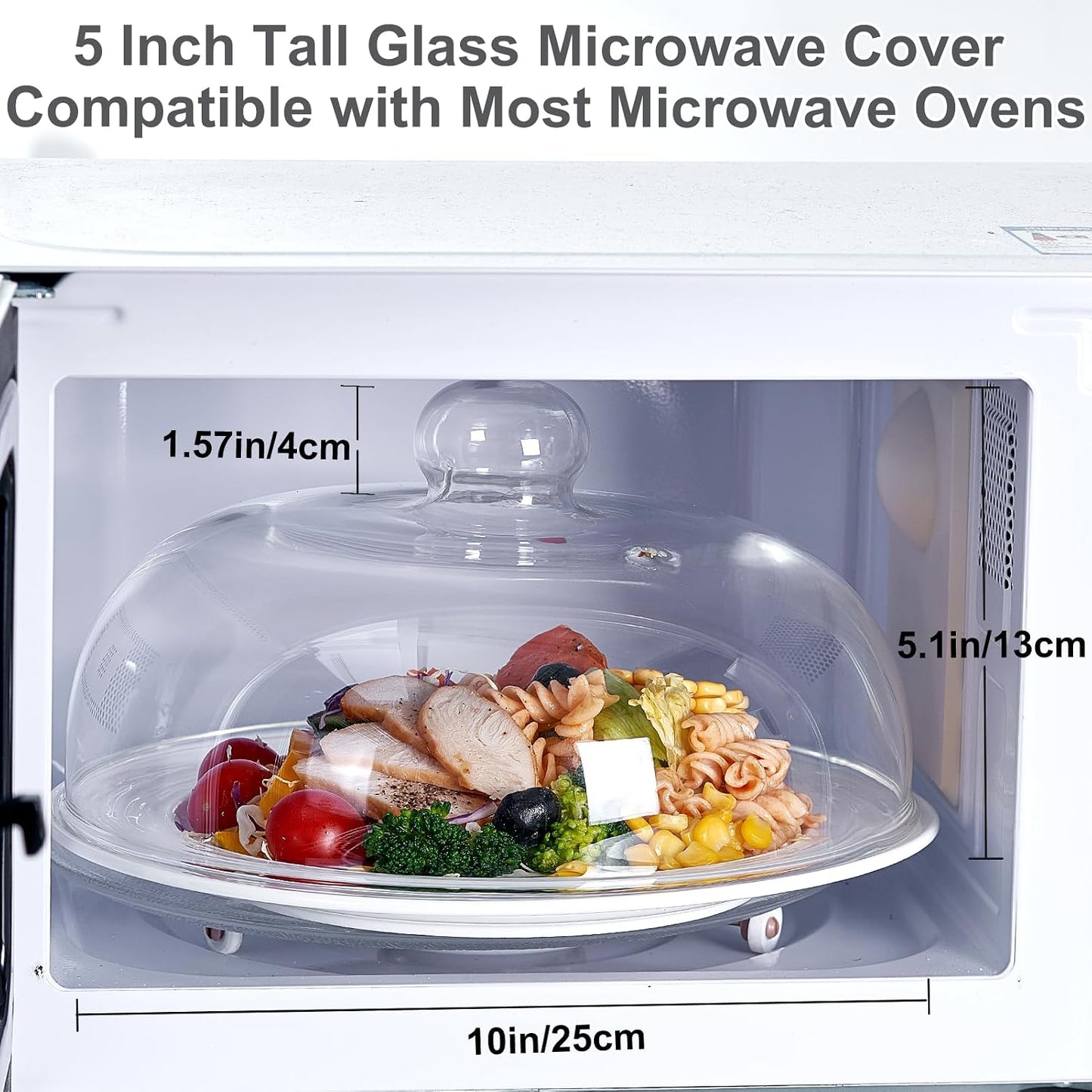 12 Inch Borosilicate Glass Light Microwave Splatter Cover for Food | All Glass Tall Splatter Guard Microwave Plate Serving Dish Covers Lid with Handle for Heating Food