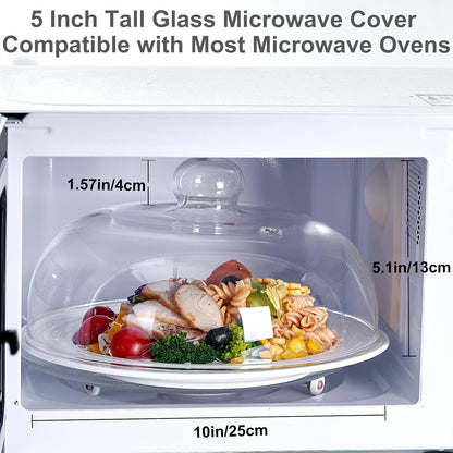 12 Inch Borosilicate Glass Light Microwave Splatter Cover for Food | All Glass Tall Splatter Guard Microwave Plate Serving Dish Covers Lid with Handle for Heating Food