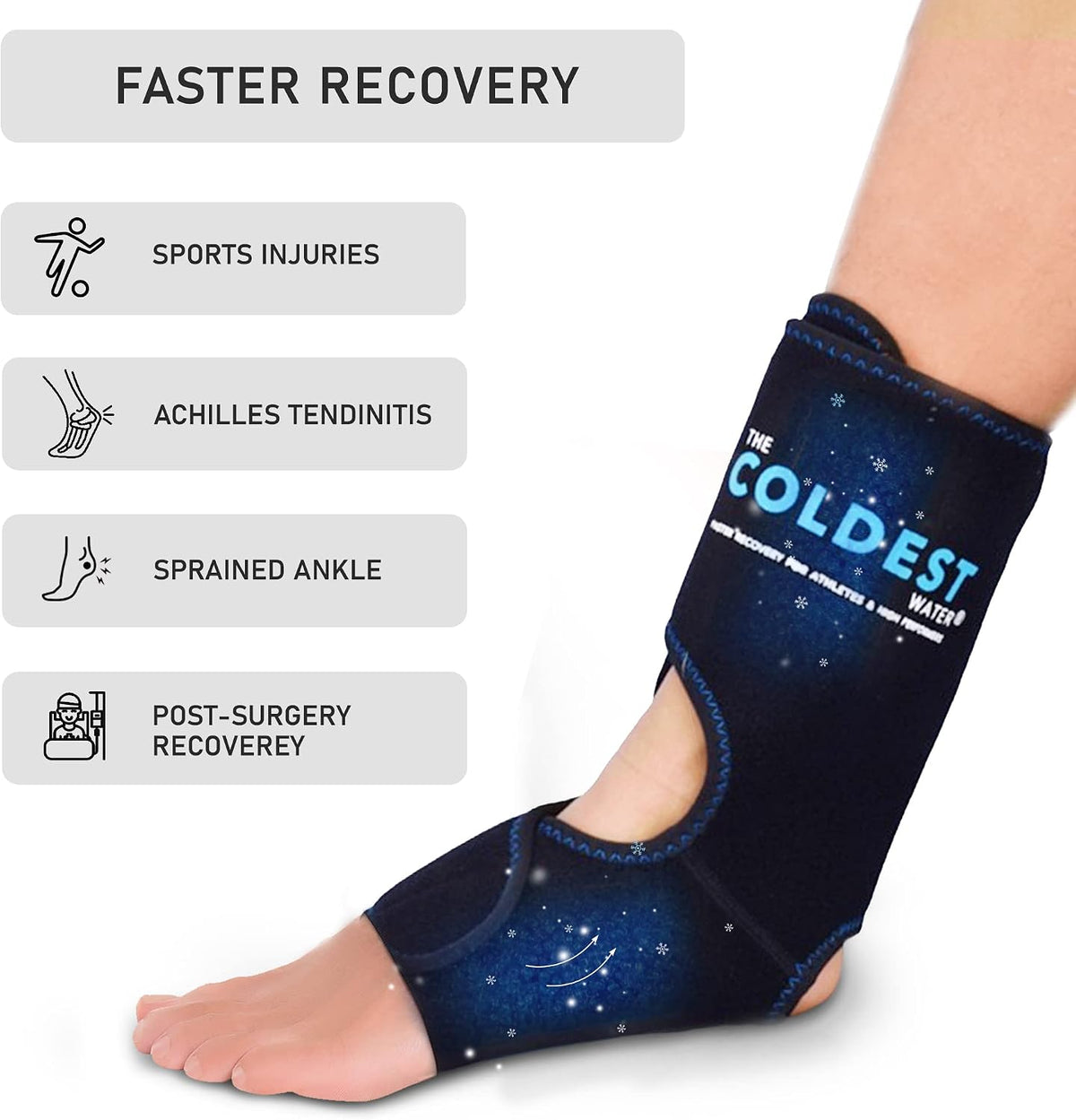 Coldest Foot Ankle Achilles Tendonitis Icing Pain Relief Ice Wrap with Cold Compression Gel Packs | Best for Achilles Tendon Injuries, Plantar Fasciitis, Heel and Sore Feet Cold Therapy