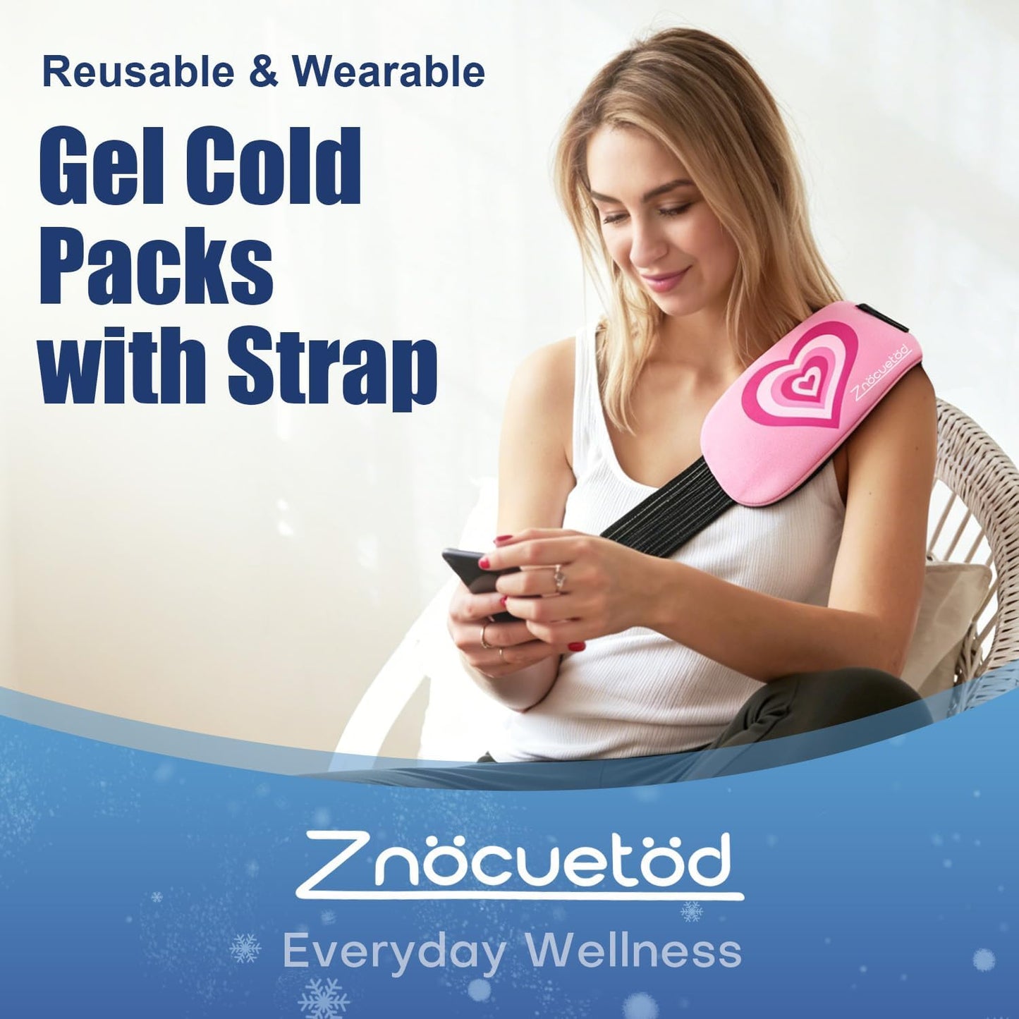 Gel Ice Packs for Injuries Reusable 2 Packs Hot Cold Gel Wrap with Strap | for Pain Relief Swelling Shoulder Rotator Cuff Back Hip Ankle Knee C-Section & Postpartum Recovery,10x5.5 Inch, Pink