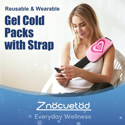 Gel Ice Packs for Injuries Reusable 2 Packs Hot Cold Gel Wrap with Strap | for Pain Relief Swelling Shoulder Rotator Cuff Back Hip Ankle Knee C-Section & Postpartum Recovery,10x5.5 Inch, Pink
