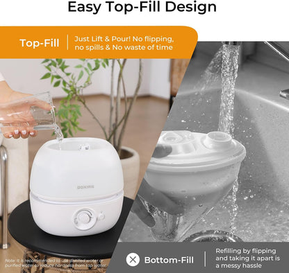 BOXING 3L Cool Mist Humidifier for Bedroom, Top Fill, Quiet, Night Light