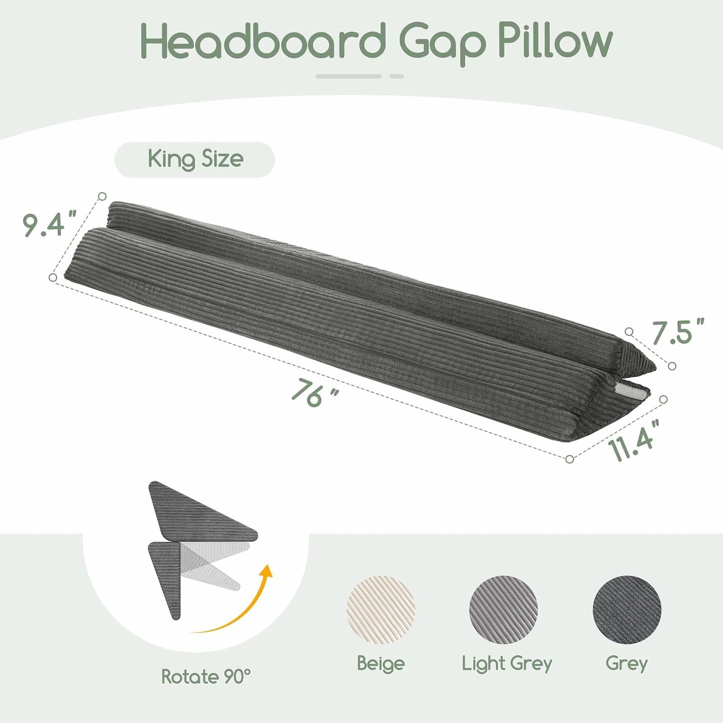HIGOGOGO Queen Size Wedge Pillow for Headboard Gap - Multi Functional Mattress Wedge Bed Gap Filler Close The Gap (0-7") Between Your Mattress and Headboard or Wall (Grey 60"x11"x9")