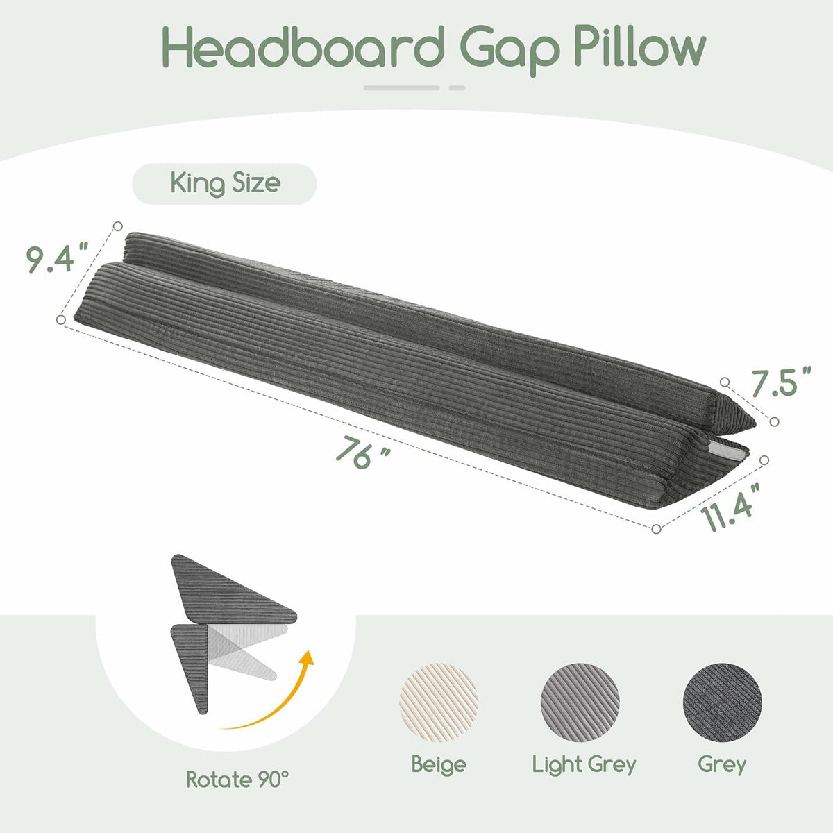 HIGOGOGO Queen Size Wedge Pillow for Headboard Gap - Multi Functional Mattress Wedge Bed Gap Filler Close The Gap (0-7") Between Your Mattress and Headboard or Wall (Grey 60"x11"x9")